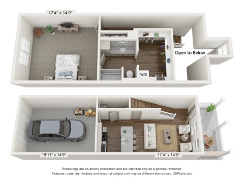 Floor plan for 1 bed, 1.5 baths, 900 sqft